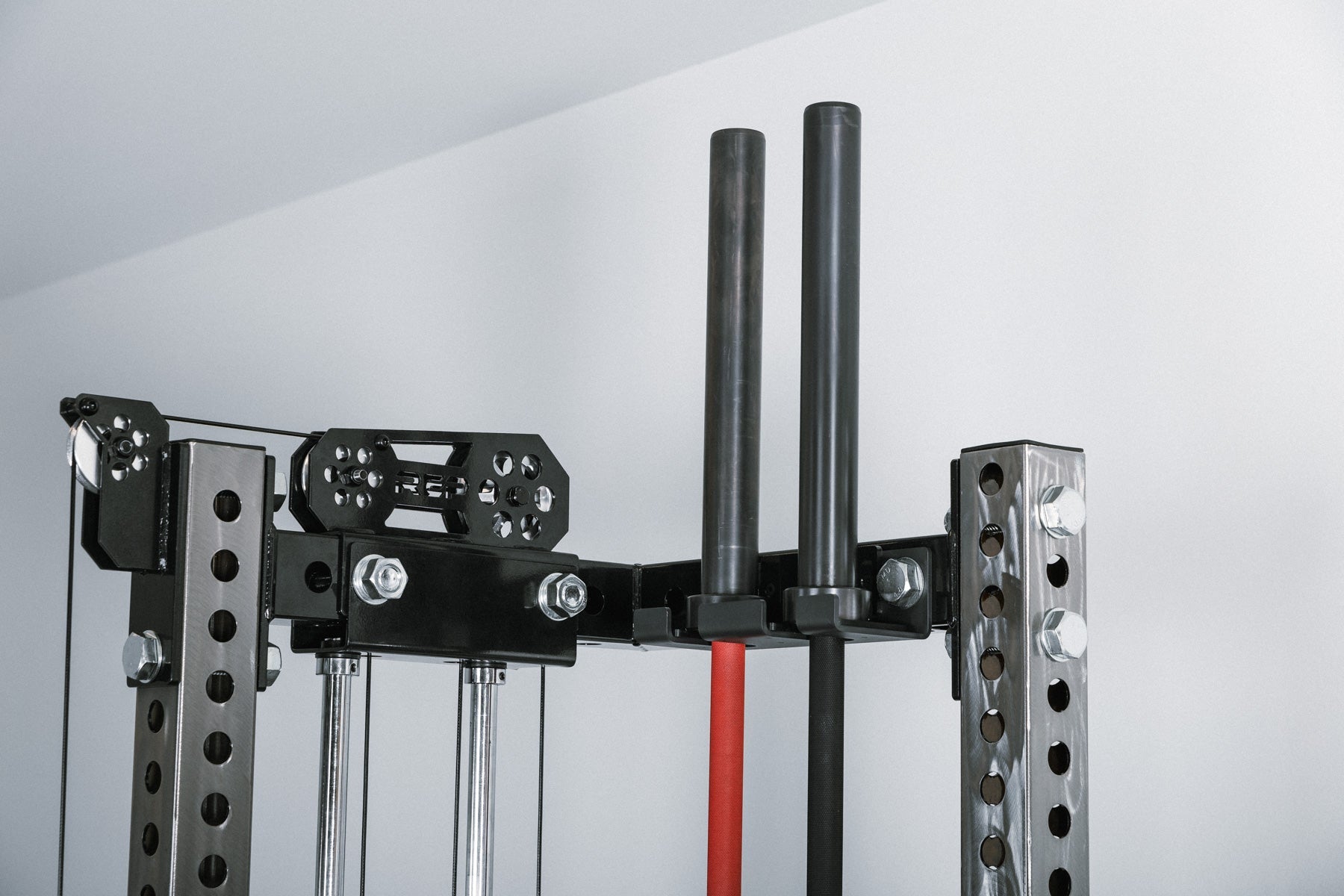 Functional Trainer With Storage - Showing Cables and Pulleys and attachment compatibility on the L-Shaped Crossmember